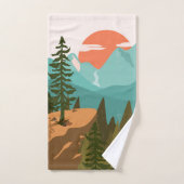 Modern Abstract Forest, Mountains, and Sunrise Bad Handdoek (Handdoek)