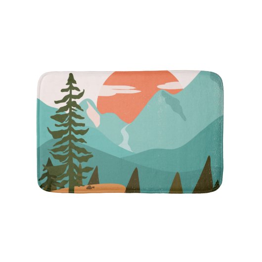 Modern Abstract Forest, Mountains, and Sunrise Badmat (Voorkant)