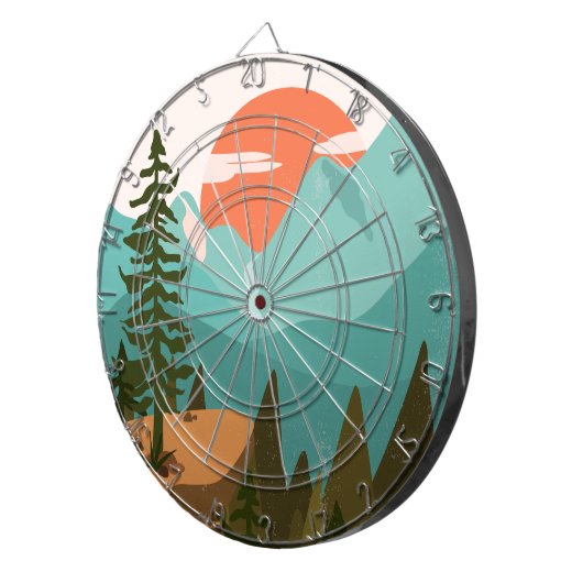 Modern Abstract Forest, Mountains, and Sunrise Dartbord (Voorkant Rechts)