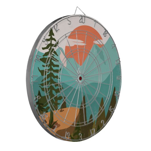 Modern Abstract Forest, Mountains, and Sunrise Dartbord (Voorkant Links)