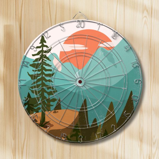 Modern Abstract Forest, Mountains, and Sunrise Dartbord