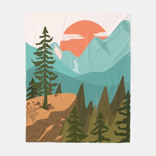 Modern Abstract Forest, Mountains, and Sunrise Fleece Deken (Voorkant)