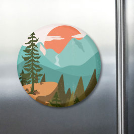Modern Abstract Forest, Mountains, and Sunrise Magneet