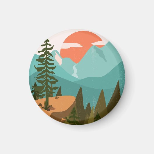 Modern Abstract Forest, Mountains, and Sunrise Magneet (Voorkant)