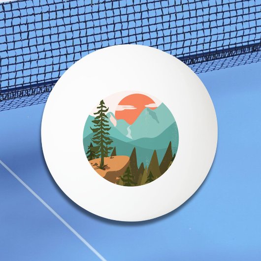 Modern Abstract Forest, Mountains, and Sunrise Pingpongbal