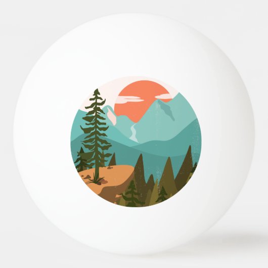 Modern Abstract Forest, Mountains, and Sunrise Pingpongbal (Voorkant)