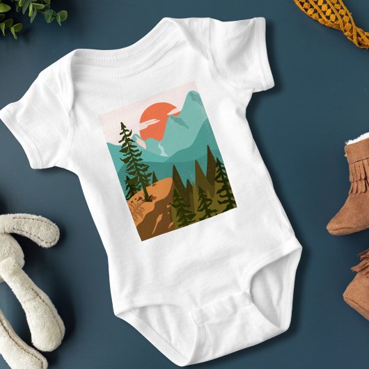 Modern Abstract Forest, Mountains, and Sunrise Romper