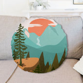 Modern Abstract Forest, Mountains, and Sunrise Rond Kussen