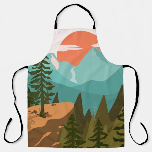 Modern Abstract Forest, Mountains, and Sunrise Schort (Voorkant)