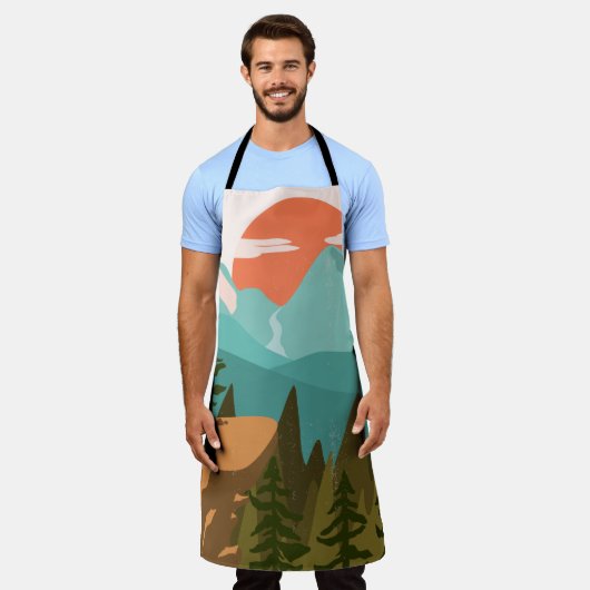 Modern Abstract Forest, Mountains, and Sunrise Schort (Gedragen)