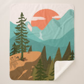 Modern Abstract Forest, Mountains, and Sunrise Sherpa Deken (Voorkant)