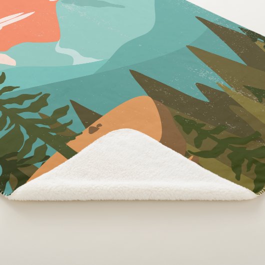 Modern Abstract Forest, Mountains, and Sunrise Sherpa Deken (3/4)