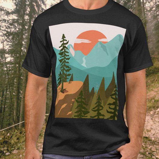 Modern Abstract Forest, Mountains, and Sunrise T-shirt