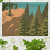 Modern Abstract Forest, Mountains, and Sunrise Theedoek (Gevouwen)