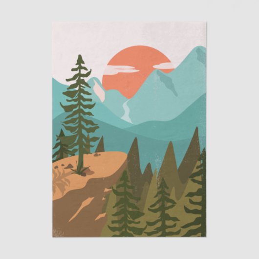 Modern Abstract Forest, Mountains, and Sunrise Tissuepapier (Voorkant)