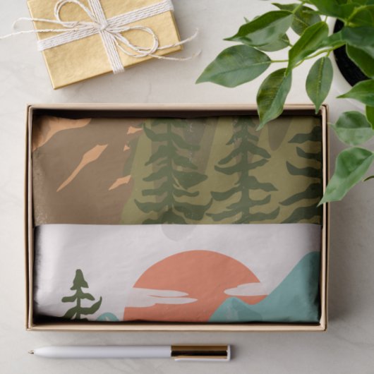 Modern Abstract Forest, Mountains, and Sunrise Tissuepapier (Geschenk)