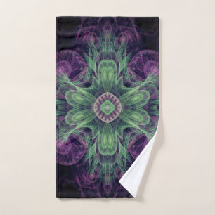 Modern Abstract fractaal Paars en groen ontwerp Handdoek
