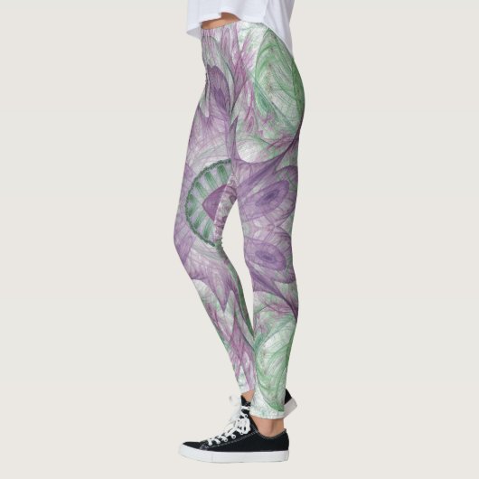 Modern Abstract fractaal Paars en groen ontwerp Leggings (Links)