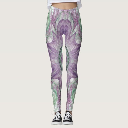 Modern Abstract fractaal Paars en groen ontwerp Leggings (Voorkant)