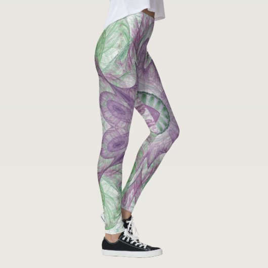 Modern Abstract fractaal Paars en groen ontwerp Leggings (Rechts)