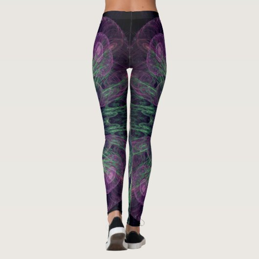 Modern Abstract fractaal Paars en groen ontwerp Leggings (Achterkant)