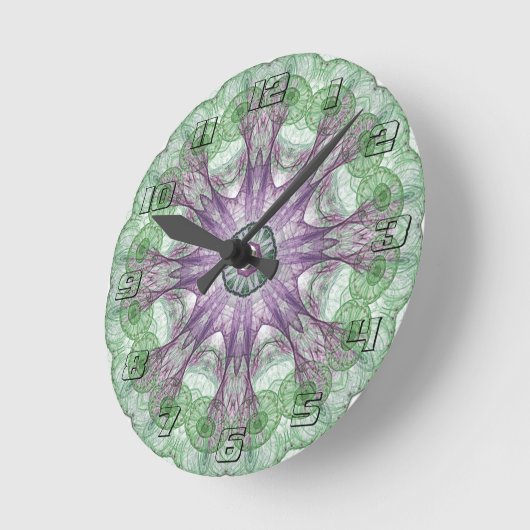 Modern Abstract fractaal Paars en groen ontwerp Ronde Klok (Hoek)