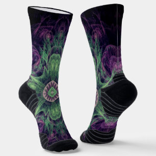 Modern Abstract fractaal Paars en groen ontwerp Sokken
