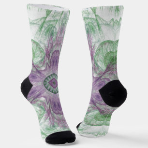Modern Abstract fractaal Paars en groen ontwerp Sokken