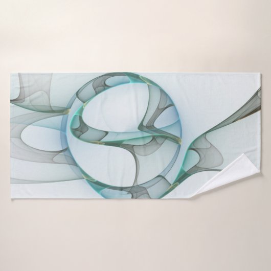 Modern Abstract Fractal Art Blue Turquoise Gray Badhanddoek (Badhanddoek)