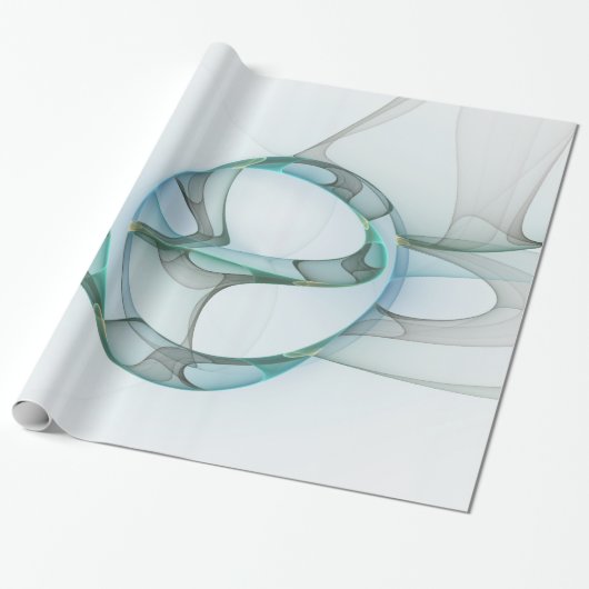 Modern Abstract Fractal Art Blue Turquoise Gray Cadeaupapier (Uitgerold)