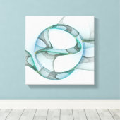 Modern Abstract Fractal Art Blue Turquoise Gray Canvas Afdruk (Insitu (Houten vloer))