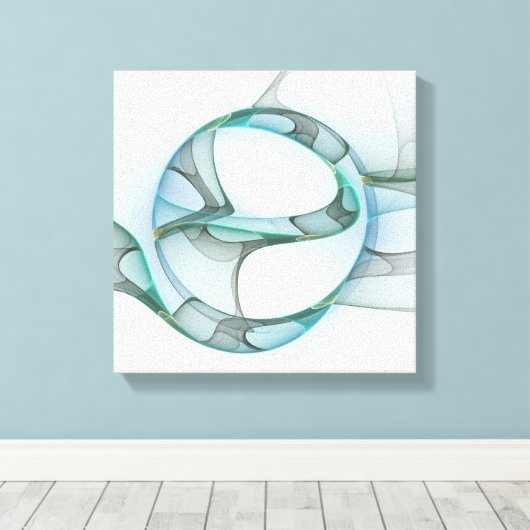 Modern Abstract Fractal Art Blue Turquoise Gray Canvas Afdruk (Insitu (Houten vloer))