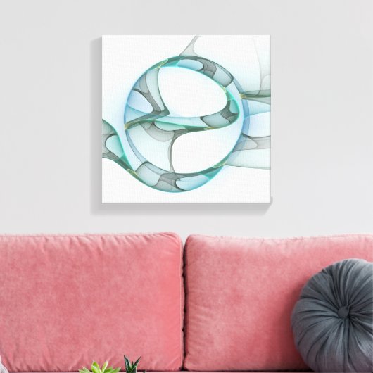 Modern Abstract Fractal Art Blue Turquoise Gray Canvas Afdruk (Insitu (Woonkamer))