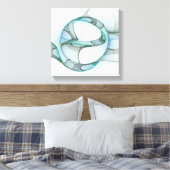 Modern Abstract Fractal Art Blue Turquoise Gray Canvas Afdruk (Insitu (Slaapkamer))