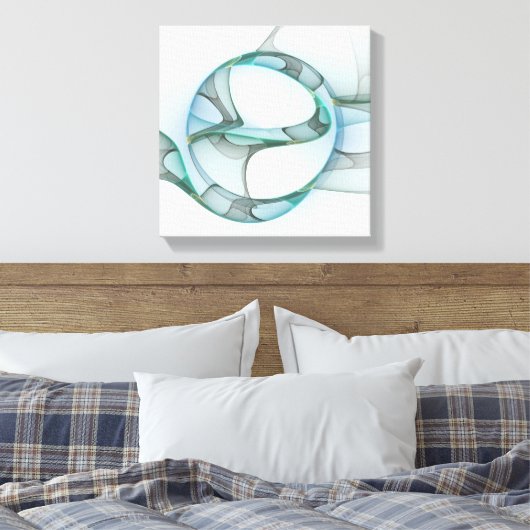 Modern Abstract Fractal Art Blue Turquoise Gray Canvas Afdruk (Insitu (Slaapkamer))