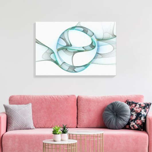 Modern Abstract Fractal Art Blue Turquoise Gray Canvas Afdruk (Insitu (Woonkamer))