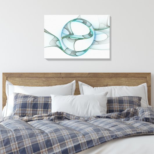 Modern Abstract Fractal Art Blue Turquoise Gray Canvas Afdruk (Insitu (Slaapkamer))