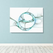 Modern Abstract Fractal Art Blue Turquoise Gray Canvas Afdruk (Insitu (Houten vloer))