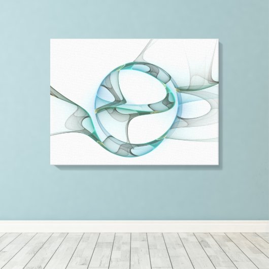 Modern Abstract Fractal Art Blue Turquoise Gray Canvas Afdruk (Insitu (Houten vloer))