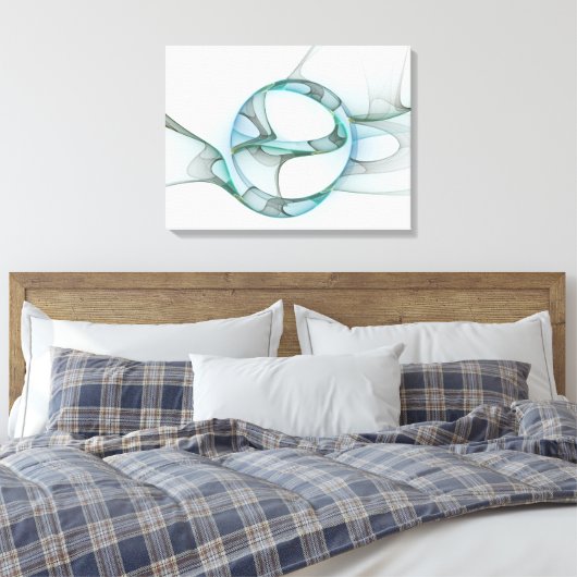 Modern Abstract Fractal Art Blue Turquoise Gray Canvas Afdruk (Insitu (Slaapkamer))