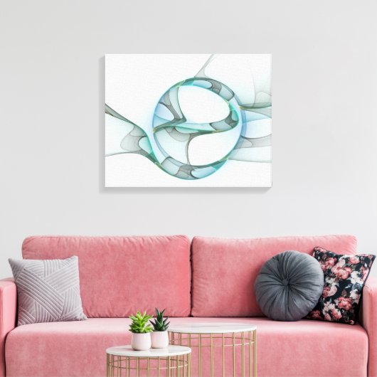Modern Abstract Fractal Art Blue Turquoise Gray Canvas Afdruk (Insitu (Woonkamer))