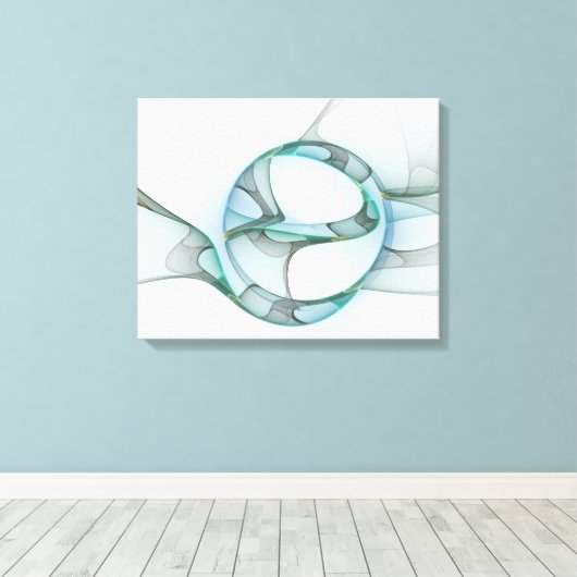 Modern Abstract Fractal Art Blue Turquoise Gray Canvas Afdruk (Insitu (Houten vloer))