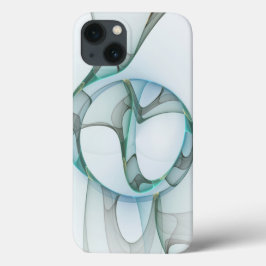Modern Abstract Fractal Art Blue Turquoise Gray iPhone 13 Hoesje