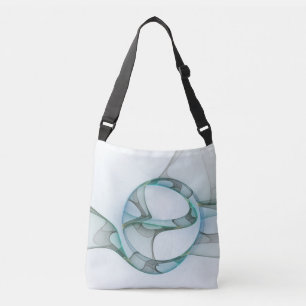 Modern Abstract Fractal Art Blue Turquoise Gray Crossbody Tas