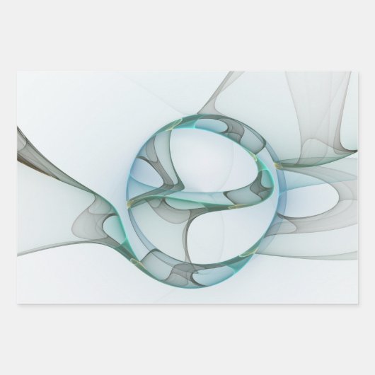 Modern Abstract Fractal Art Blue Turquoise Gray Inpakpapier Vel (Voorkant 3)