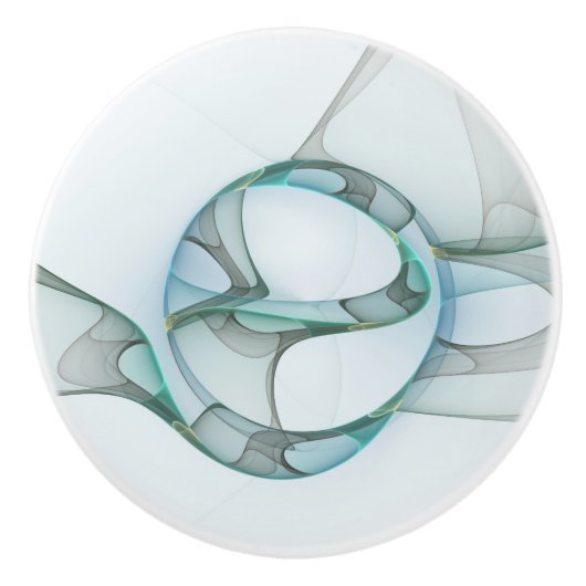 Modern Abstract Fractal Art Blue Turquoise Gray Keramische Knop (Voorkant)