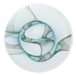 Modern Abstract Fractal Art Blue Turquoise Gray Keramische Knop