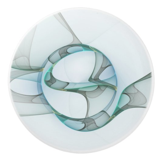 Modern Abstract Fractal Art Blue Turquoise Gray Keramische Knop (Voorkant)