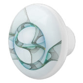 Modern Abstract Fractal Art Blue Turquoise Gray Keramische Knop (Rechts)