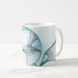 Modern Abstract Fractal Art Blue Turquoise Gray Koffiemok